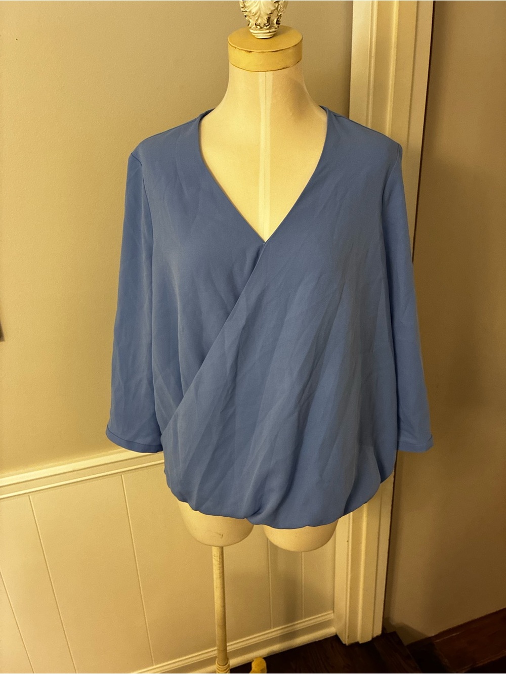 Lands' End Dusty Blue Faux-Wrap Blouse